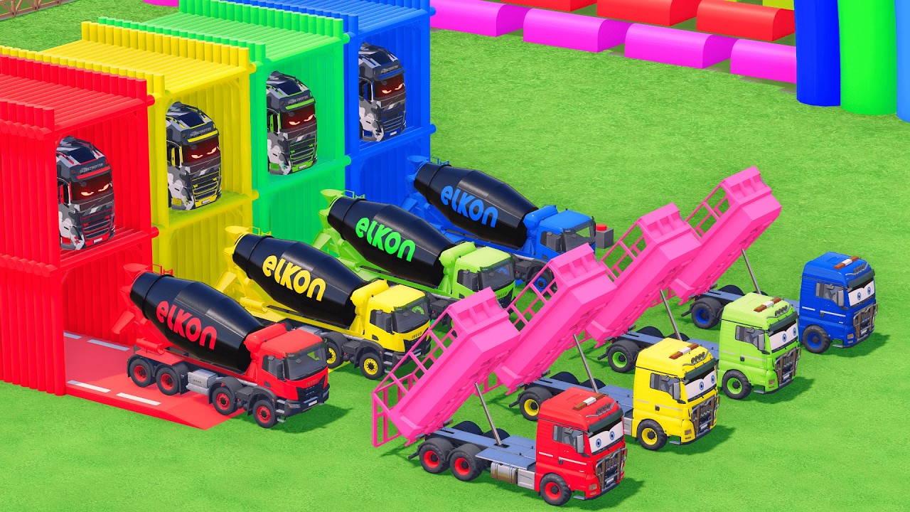 Garage with Colors ALL MIXER TRUCK WITH DOUBLE FLATBED TRAILER TRUCK, VOLVO, MAN,IVECO, FS25 #20