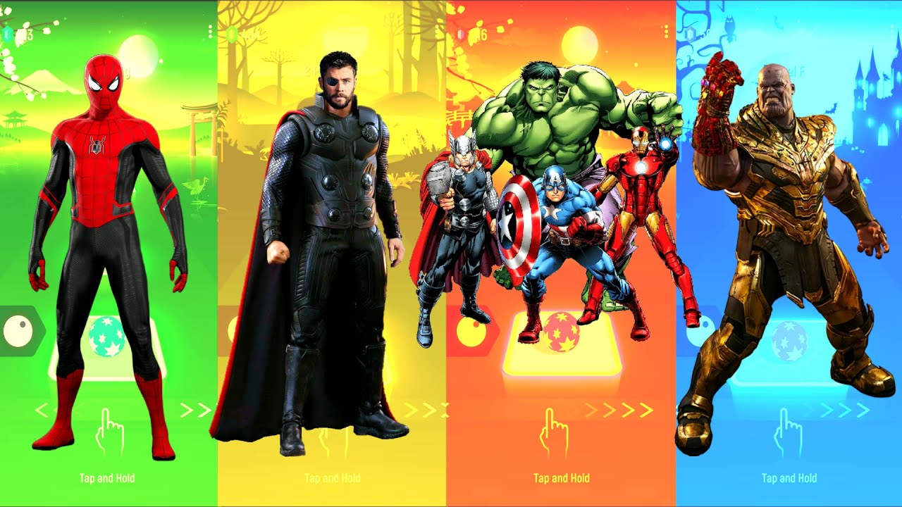 Spiderman 🆚 Thor 🆚 Avengers 🆚 Thanos | Marvel Heroes | Tiles Hop Fun Ball