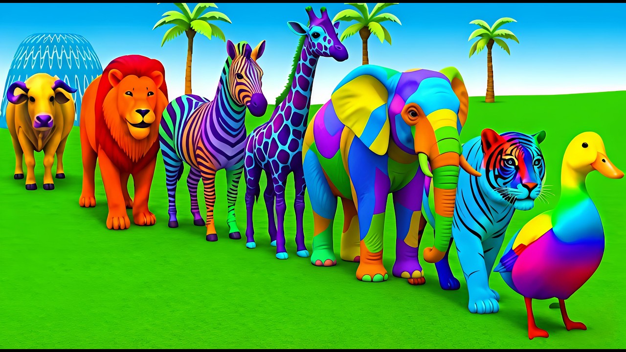 Long Slide Game With Elephant Cow Tiger Hippopotamus Gorilla 3d Animal Game 3d Funny Animals