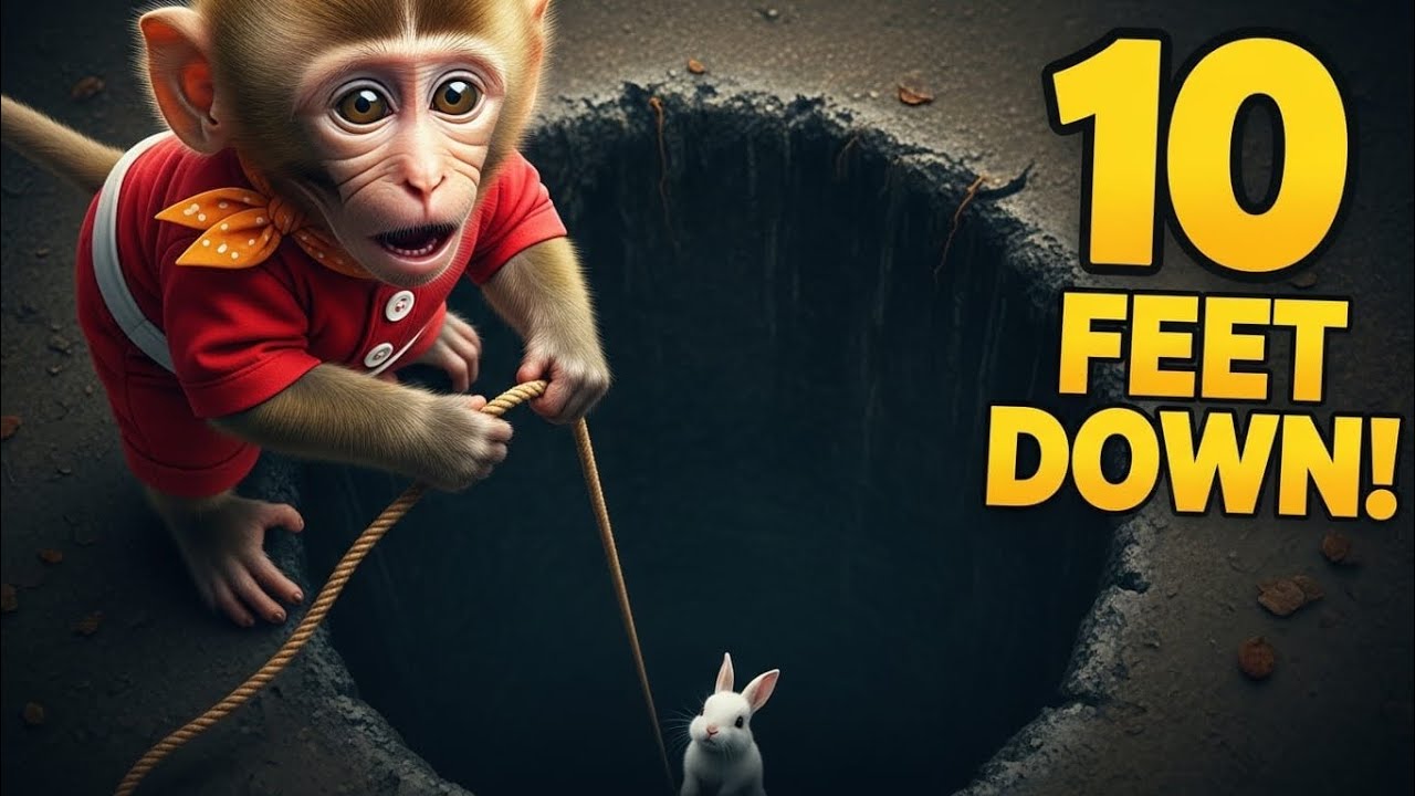 Brave Baby Monkey Saves a Rabbit from a Deep Hole! 🐒🐰 | Emotional Family Story