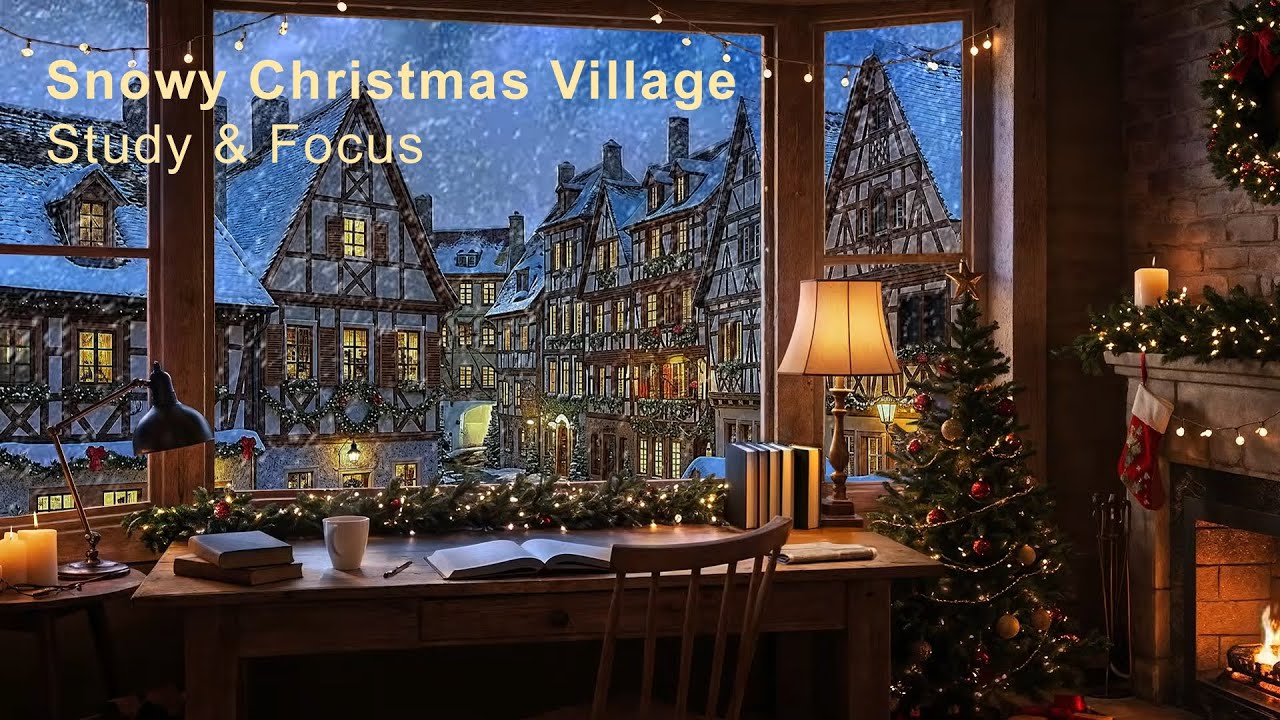 Cozy Snowy European Village Study Room ❄️ Street View for Focus & Study
