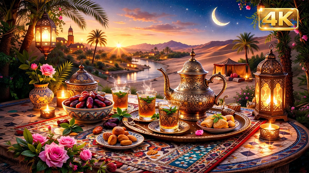 Beautiful Ramadan Atmosphere 4K 🌙 Peaceful Iftar Scene | Frame TV Art Screensaver | أجواء رمضان