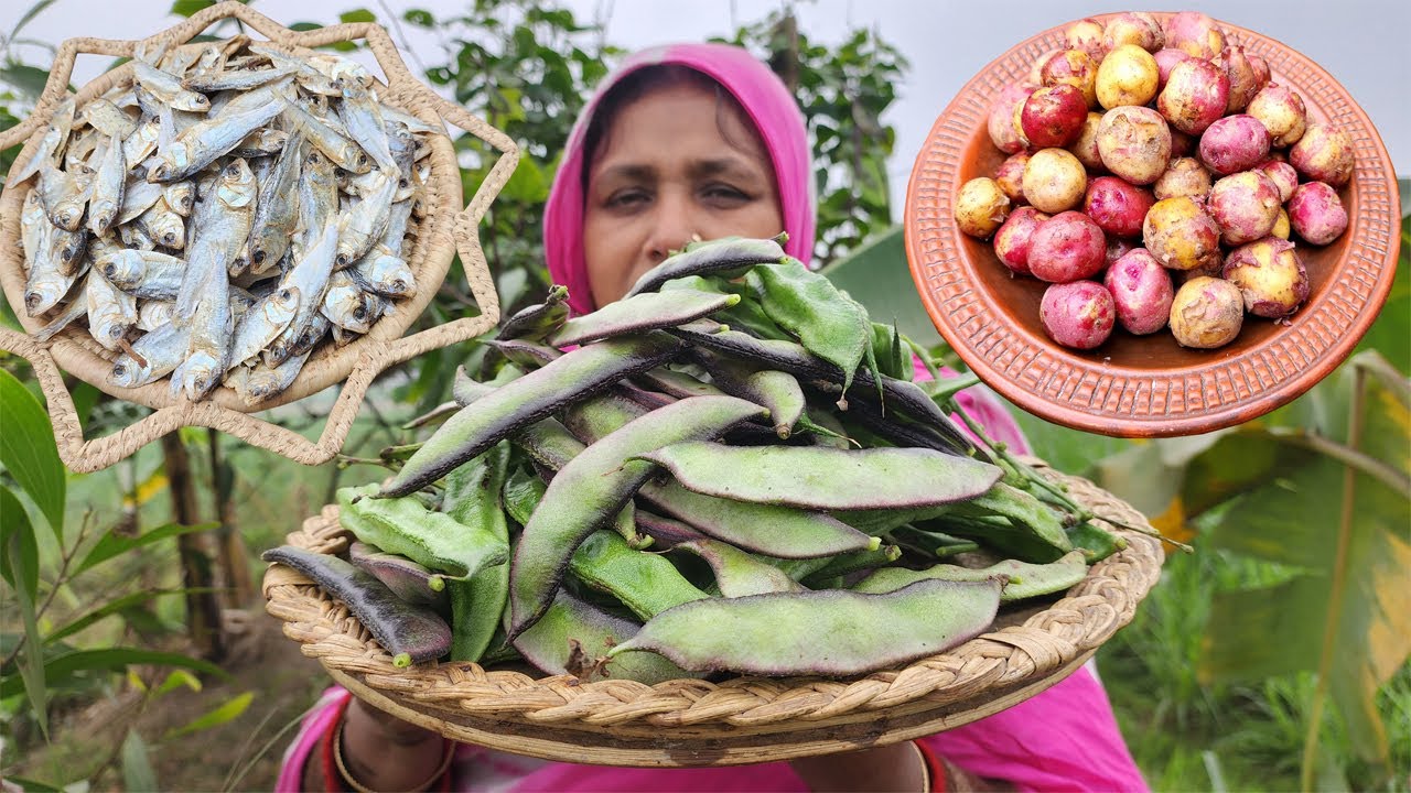 গ্রামে মাঠের টাটকা শিম তুলে শুটকি রান্নার রেসিপি Fresh Bean & Dry Fish Recipe Shim Shutki Mach Ranna