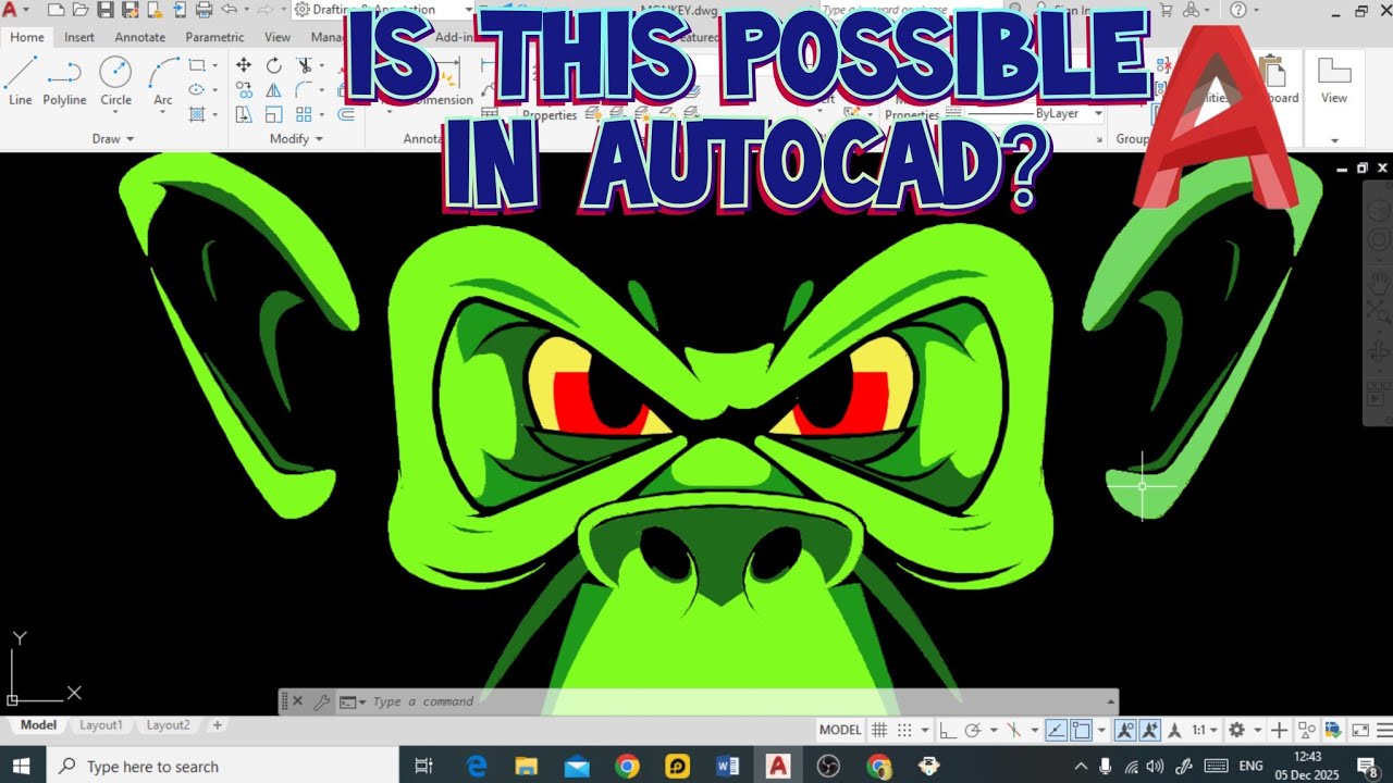 DRAWING A MONKEY FACE |AUTOCAD              #monkey   #Autocad  #Art     #Vector art.   #digital art