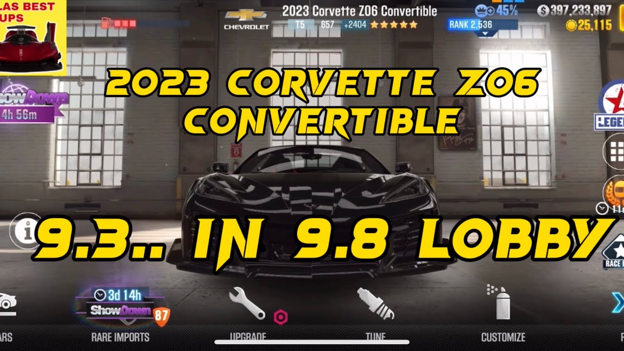 Csr2 ATLAS/Chevrolet 2023 Corvette z06 Convertible 9.3.. in 9.8 Lobby 💪💪💪