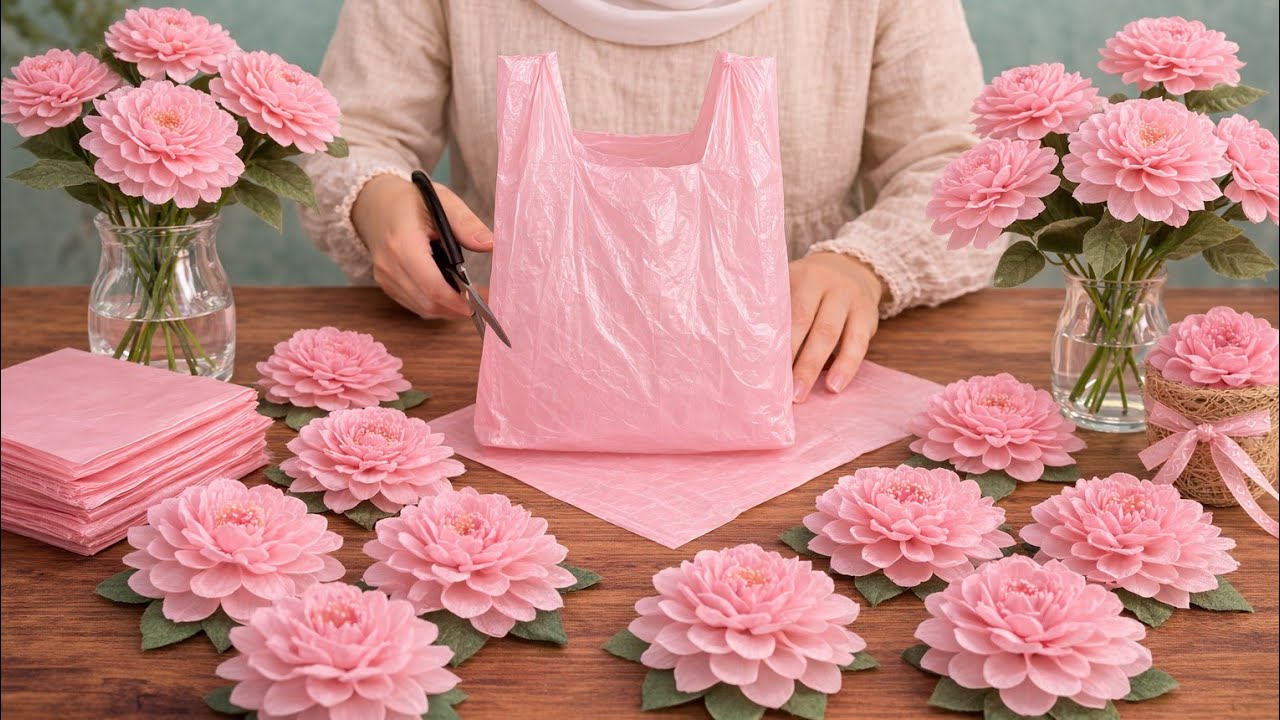 पॉलीथिन और प्लास्टिक बोतल से गुलदस्ता बनाने का तरीका /EASY POLY BAG & PLASTIC SHOPPING BAG BOUQUET 