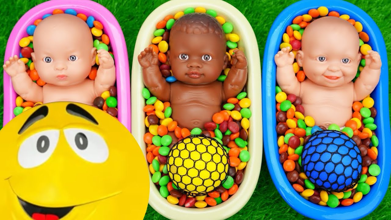 20 Minutes Satisfying with Full of 3 Rainbow BathTubs Candy with M&M's & Magic Slime Cutting Video 9
