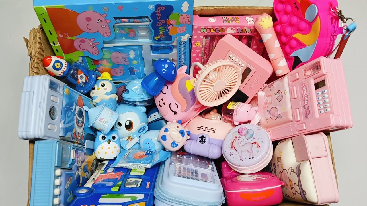 Blue colour stationery vs pink colour cute stationery, unicorn stationery, peepa pig stationery set