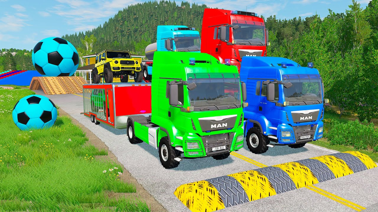 TRANSPORTING PIXAR CARS & FRUITS WITH COLORED & JOHN DEERE vs CLAAS vs TRACTORS - BeamNG.drive #962