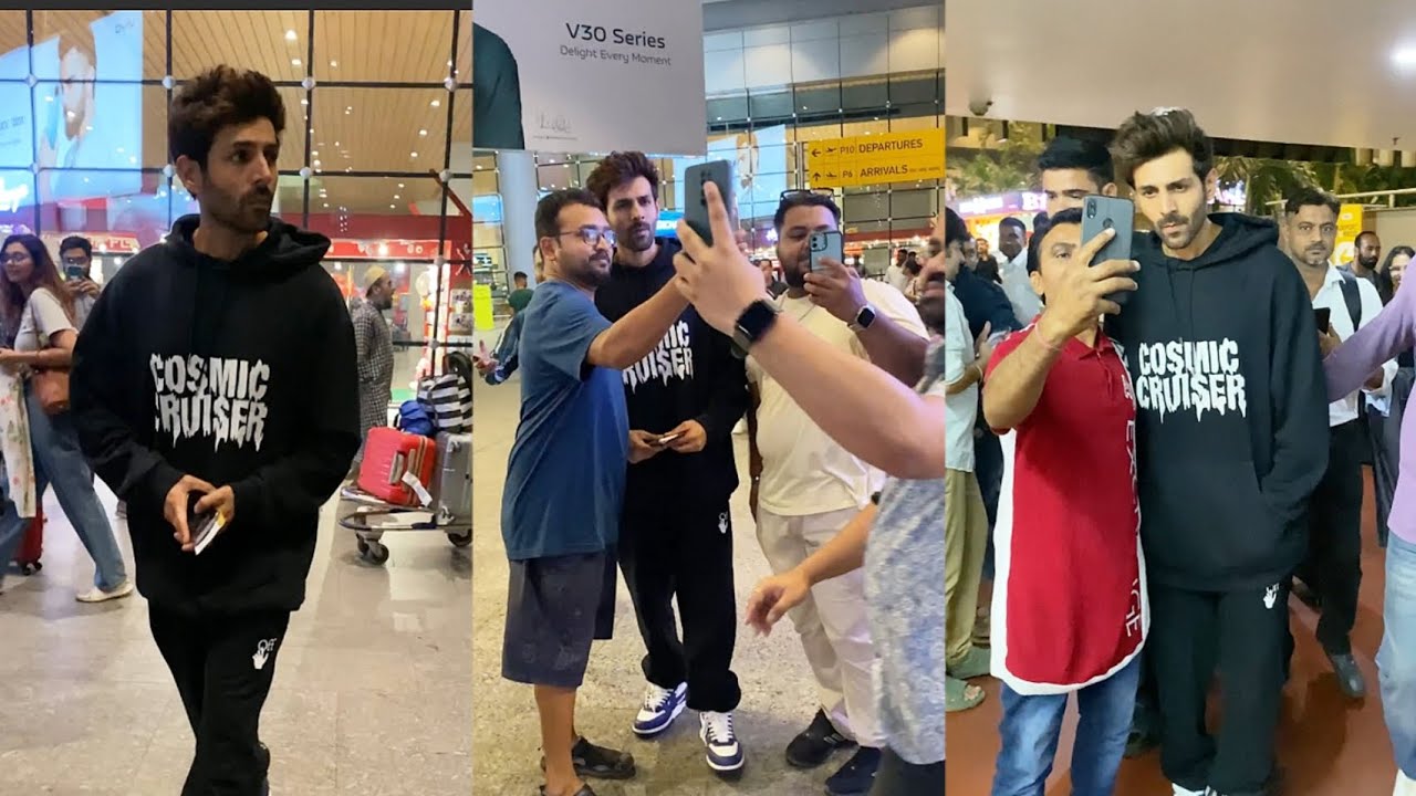 Handsome Hunk Kartik Aryan Selfie Moment With Fans Spotted At Mumbai Airport - kartik Sweet Gesture