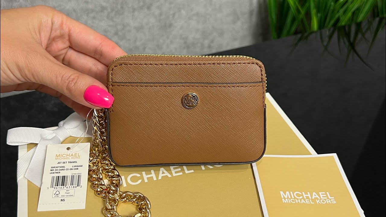 Распаковка кардхолдера MICHAEL KORS Medium Saffiano Leather Chain Card Case (luggage)
