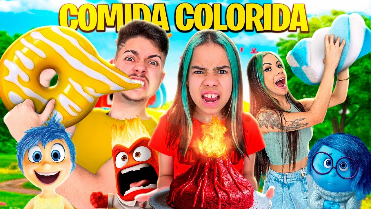24 HORAS COMENDO COMIDAS APENAS DA COR DA SUA EMOÇÃO DO DIVERTIDAMENTE!
