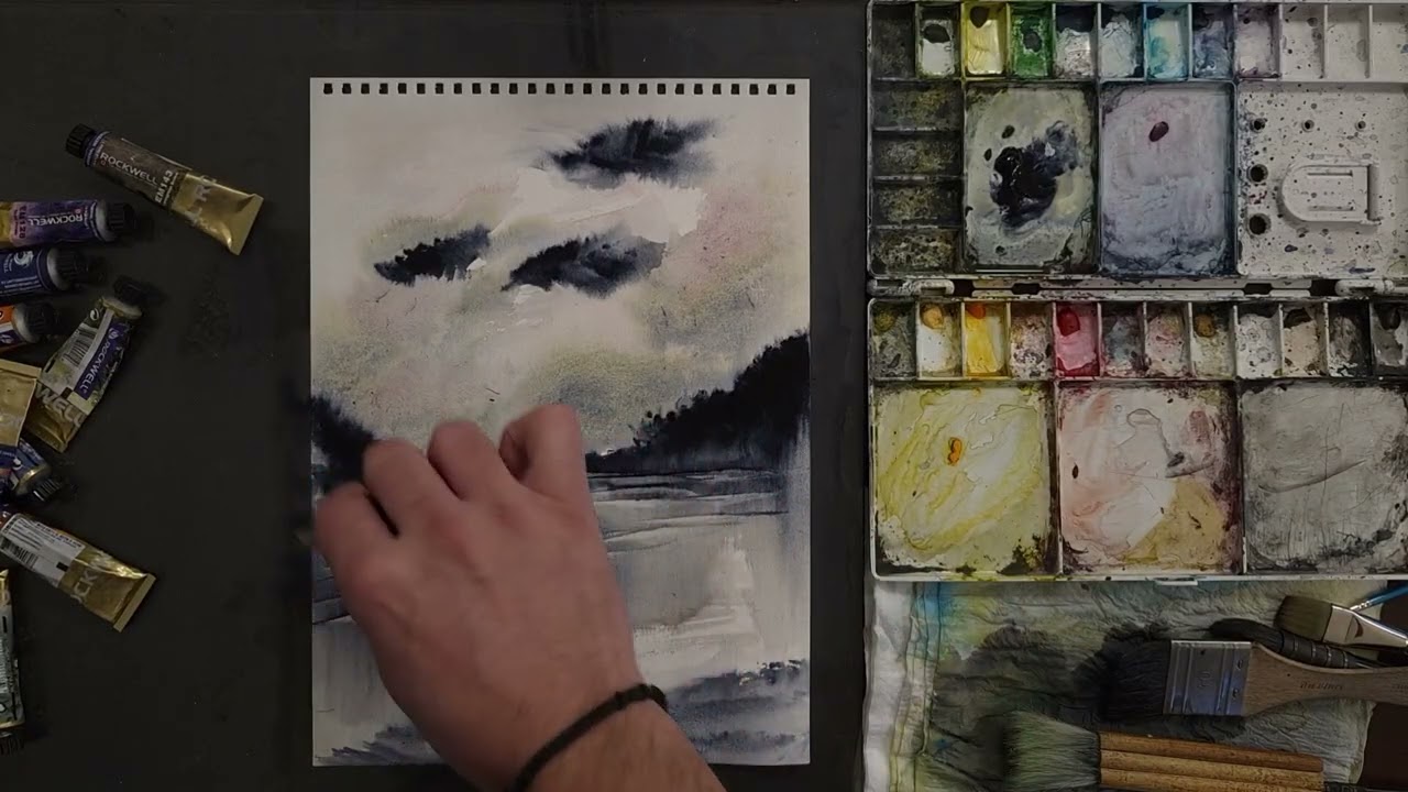 Mist Path Through Dark Grove | Watercolor Abstract Landscape Painting #401