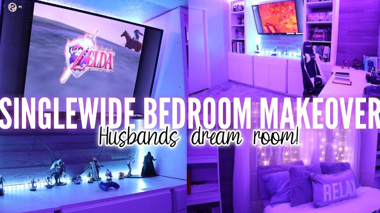 SINGLE WIDE MOBILE HOME BEDROOM MAKEOVER | creating my husbands dream room | gamer room MAKEOVER