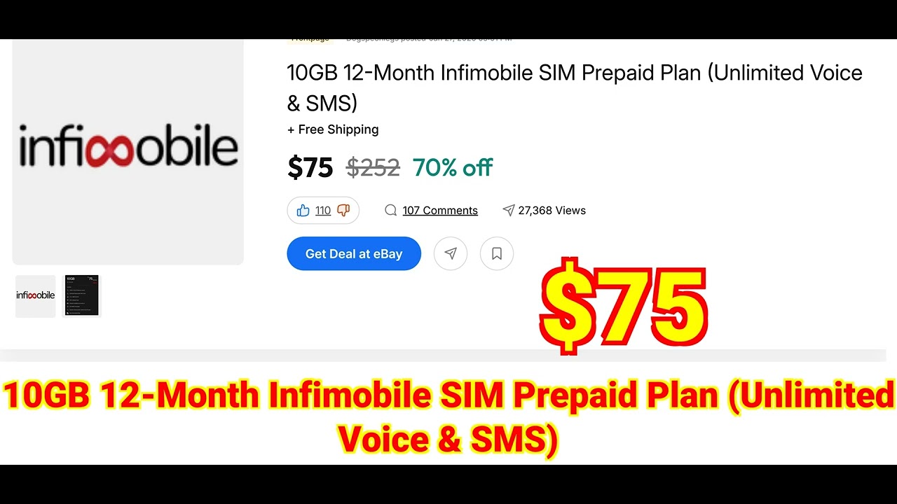 2026-02-03 10GB 12-Month Infimobile SIM Prepaid Plan (Unlimited Voice & SMS)