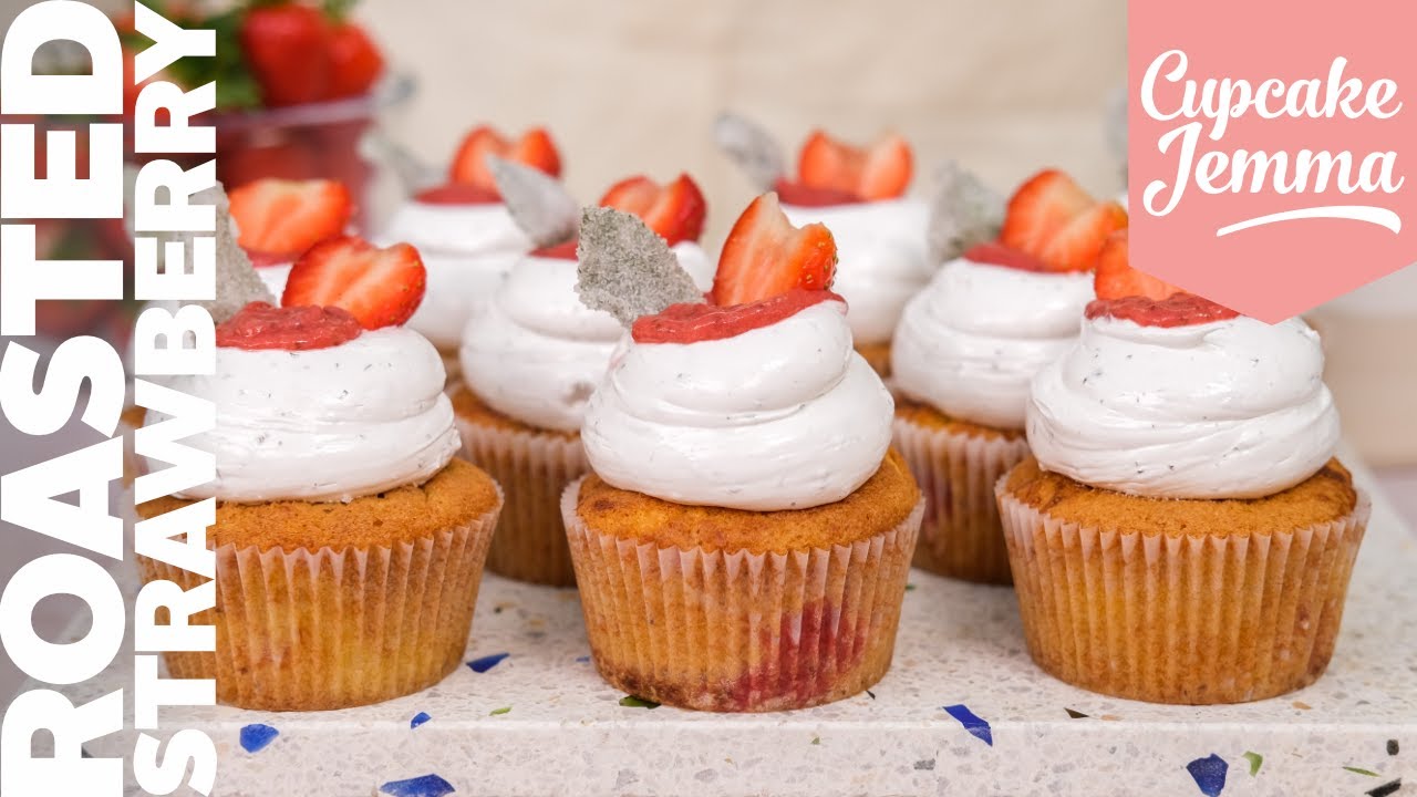 Roasted Strawberry & Mint Cupcakes Recipe and How-To | Cupcake Jemma Channel