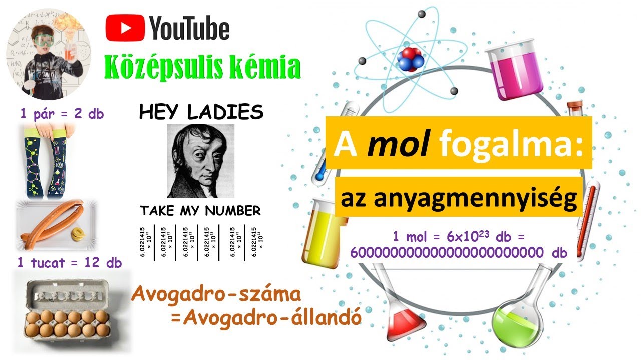 6. Mit jelent a mol? Anyagmennyiség, Avogadro-szám,  6x10^23 db - kémia 9. osztály