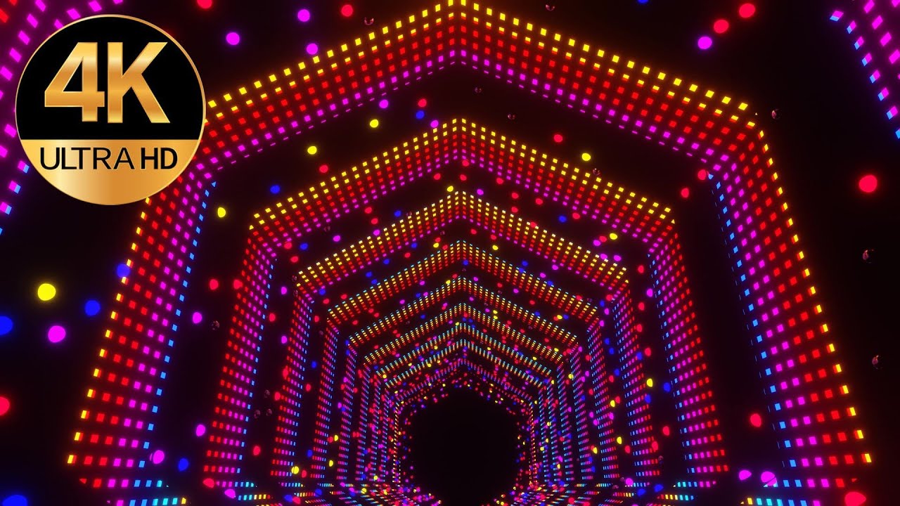 10 hour 4k TV Metallic  color Neon fast moving Led Disco Light tunnel abstract background video loop