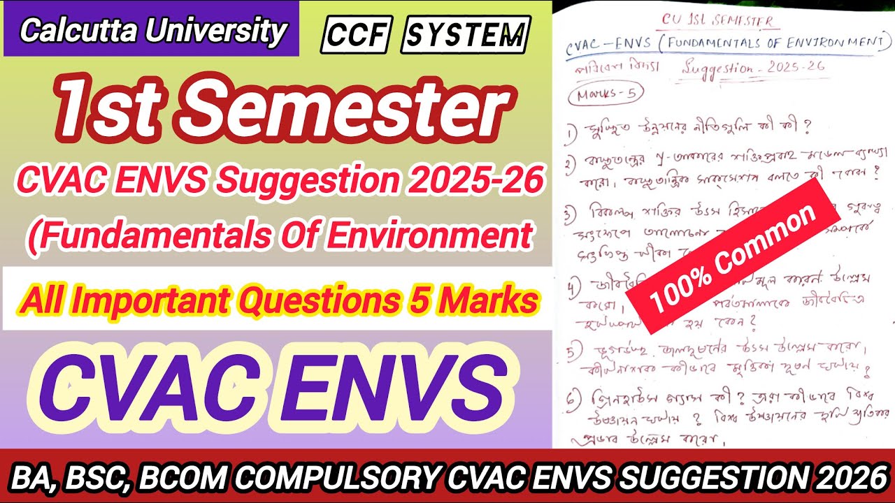 Cu 1st Sem Fundamentals Of Environment ENVS Suggestion 2026/ CVAC- 1.1 ENVS 5 marks Suggestion 2026