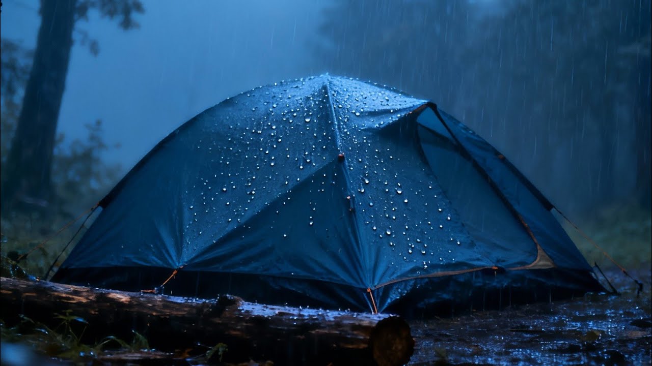 Cold Blue Night Rain in a Quiet Forest Camp