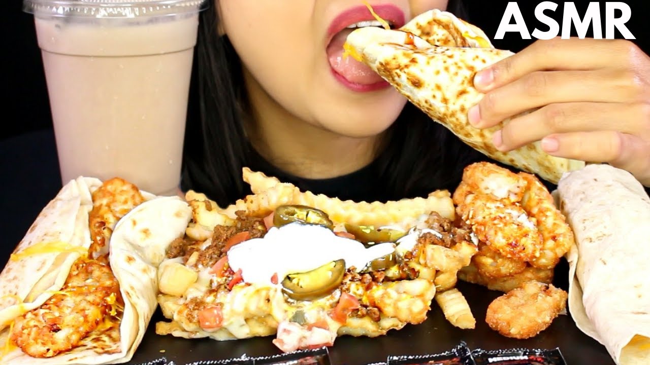 ASMR DEL TACO Loaded Fries, Hash Browns and Breakfast Tacos EATING SOUND MUKBANG