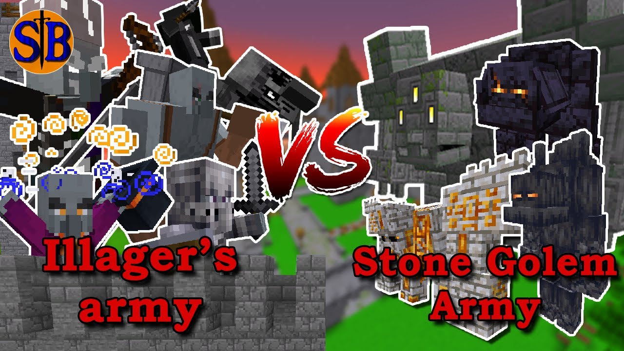 Can the Illagers Army defend the castle against the Stone Army | Minecraft mob battle
