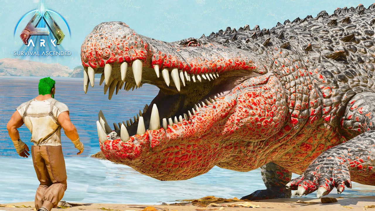 CAZO COCODRILO GIGANTE DE ARK ASCENDED PARA LUCHAR! DEINOSUCHUS cocodrilo dinosaurio más peligroso