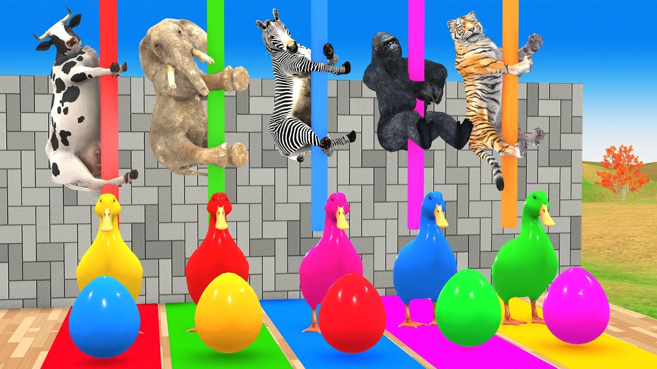 Long Slide Game with Cow Elephant Gorilla Hippopotamus Tiger 3d Animal Game Funny 3d Animals