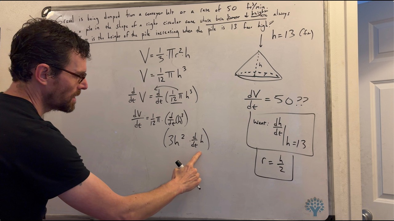 Related Rates Example #2 – Change in the Height of a Right Circular Cone