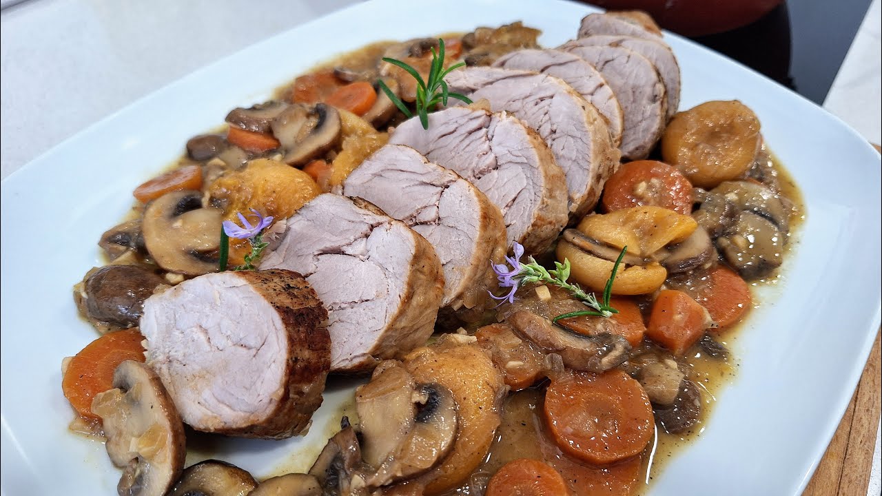 Solomillo de cerdo con champiñones al vino blanco