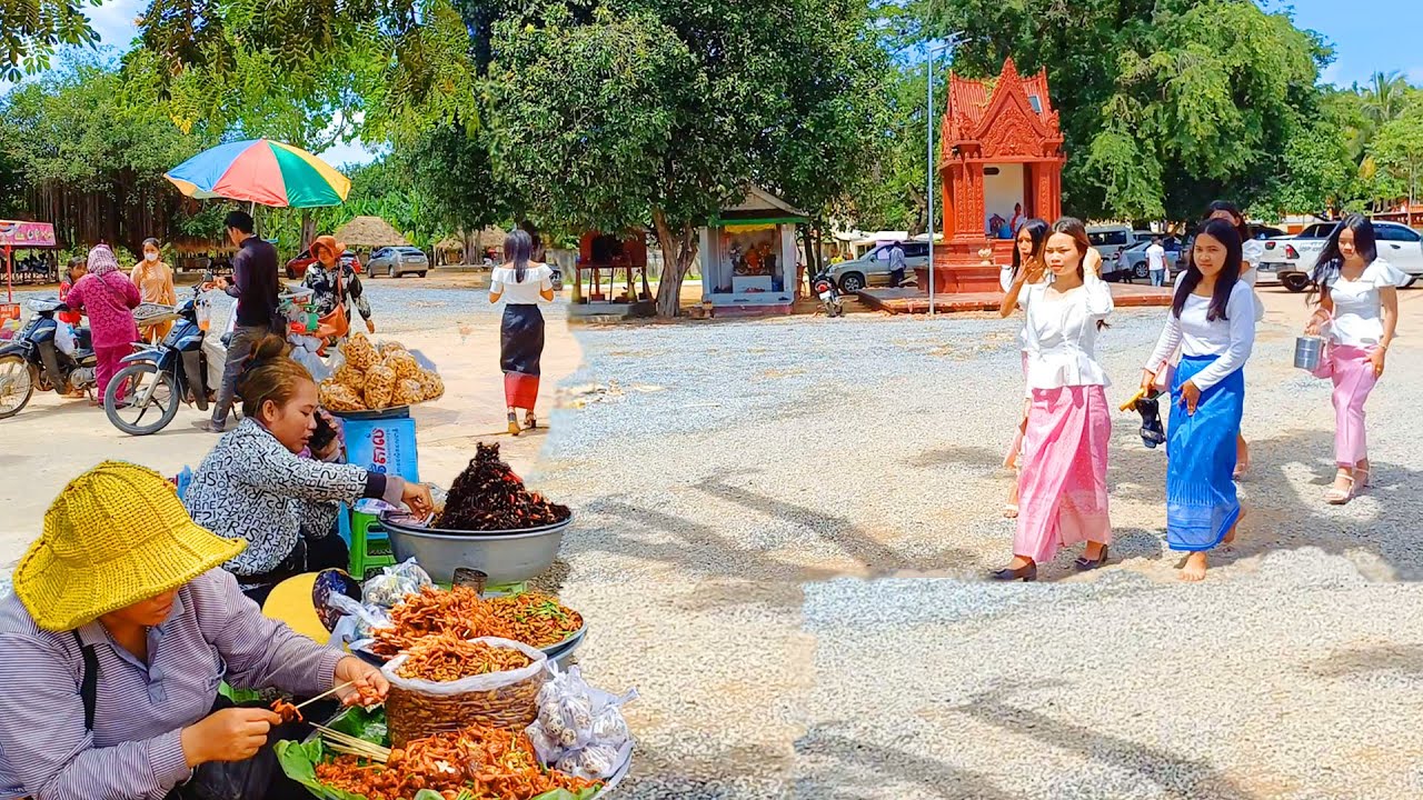 Best Street Food Tour in Cambodia Province, Countryside Market & Resort, Pchum Ben Day 2024