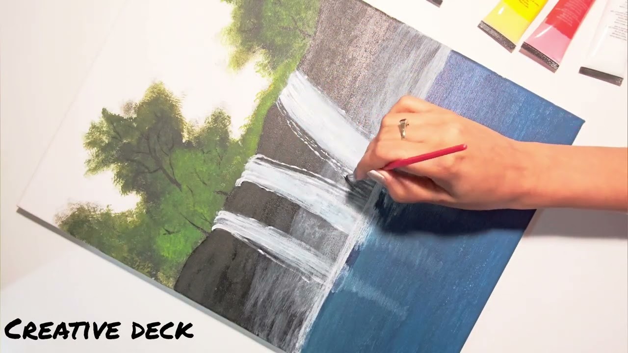 Easy Waterfall Painting | Simple Nature Acrylic Art Tutorial