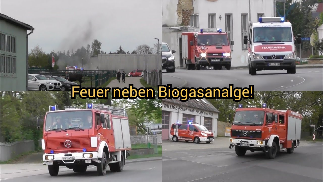 Feuer neben Biokraftwerk in Schlaitz - Alarm Löschzug Mulde - FF Muldestausee auf Einsatzfahrt