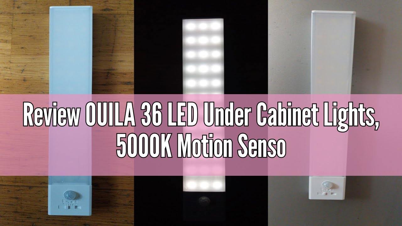 Review OUILA 36 LED Under Cabinet Lights, 5000K Motion Sensor Cupboard Light Wireless USB Rechargeab