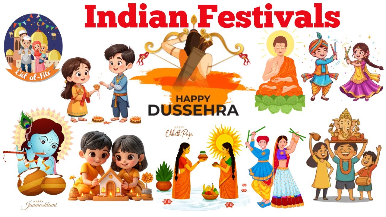 All Festival Names in English & Hindi | Indian Festivals for Kids | Learn Festivals