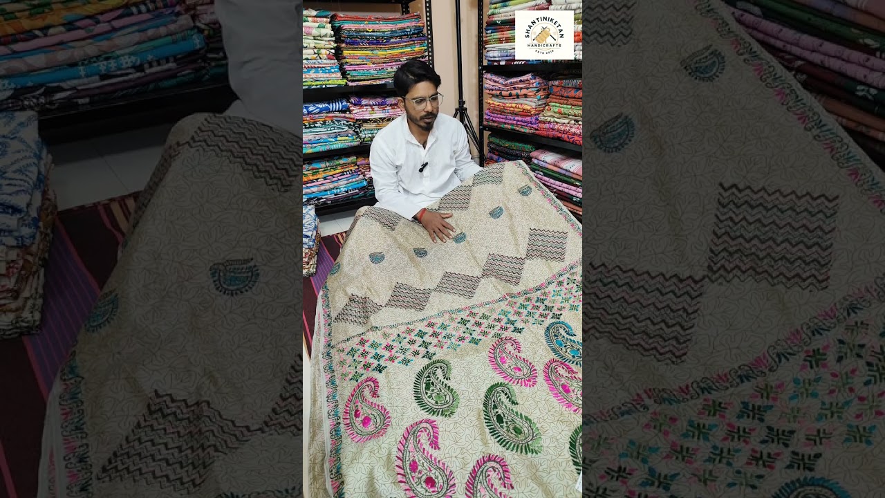 Kathia & Fulkari Work Saree | 9851012315 | Chanderi slik | Bolpur Santiniketan | 