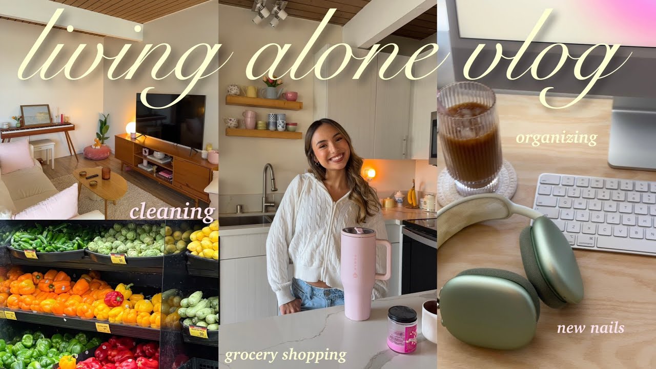 LIVING ALONE VLOG 🫶 cleaning, decluttering, grocery shopping, new nails, etc! very chill DIML 🩷