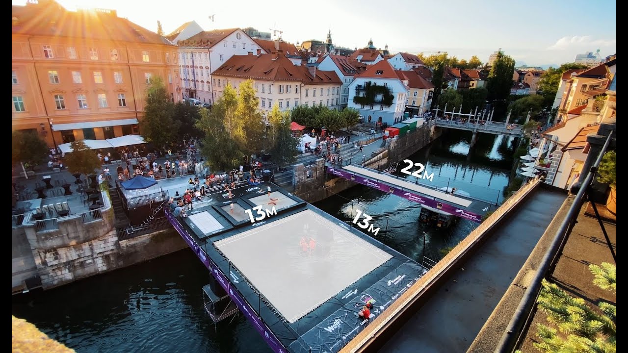 NAJVEČJI TRAMPOLIN NA SVETU POSTAVLJEN NAD REKO!  WOOP! ODBITO NA LJUBLJANICI - MADE BY AKROBAT