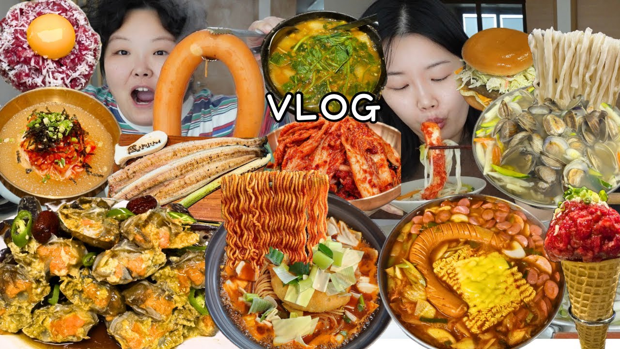 일주일 루틴🤦🏻‍♀️ 술→해장→폭식 먹방 브이로그 | 즉석떡볶이 간장게장 육회 바지락칼국수 마늘김치 킬바사 부대찌개 햄버거 장어 김치말이국수 간장계란밥 Mukbang Vlog