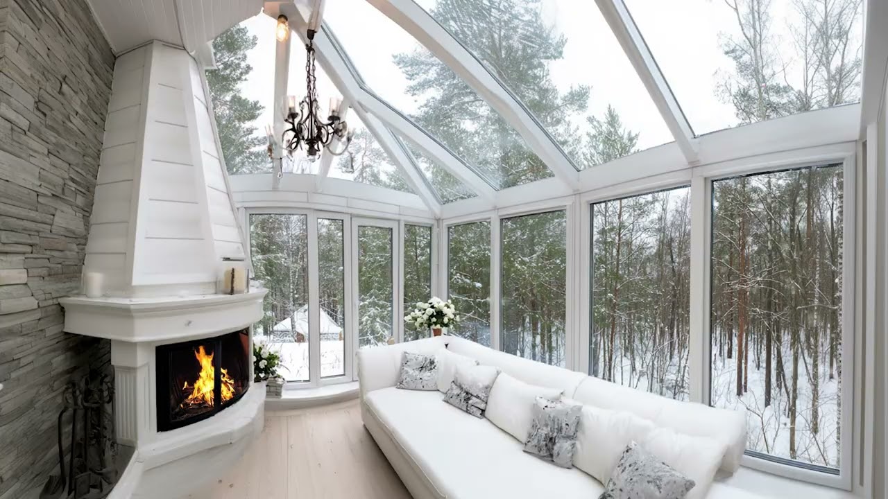 Snowy Forest House Fireplace Ambience | Warm Crackling Fire Sounds for Cozy Sleep & Stress Relief