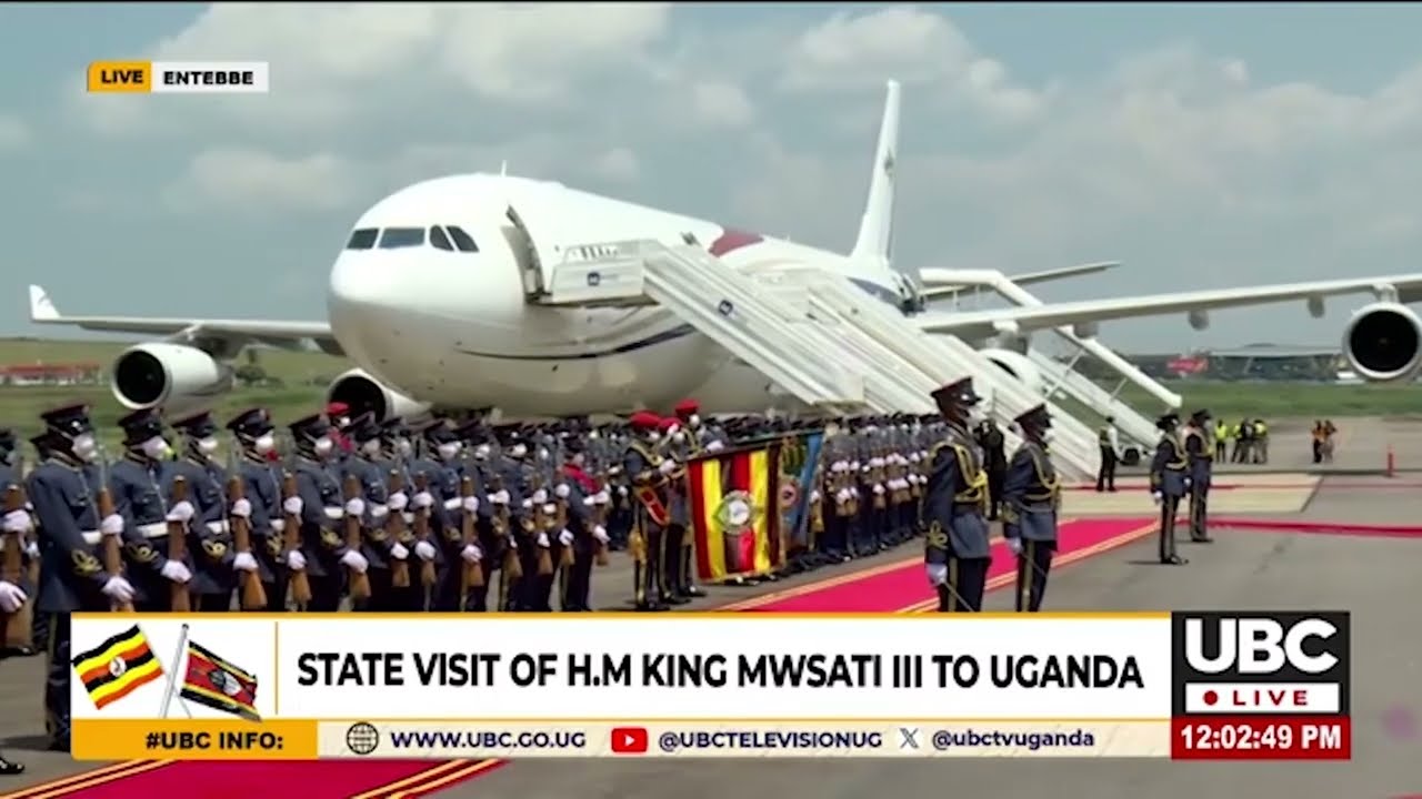 H.E Museveni receives King of Eswatini, His Majesty Mswati III at Entebbe International Airport- UBC