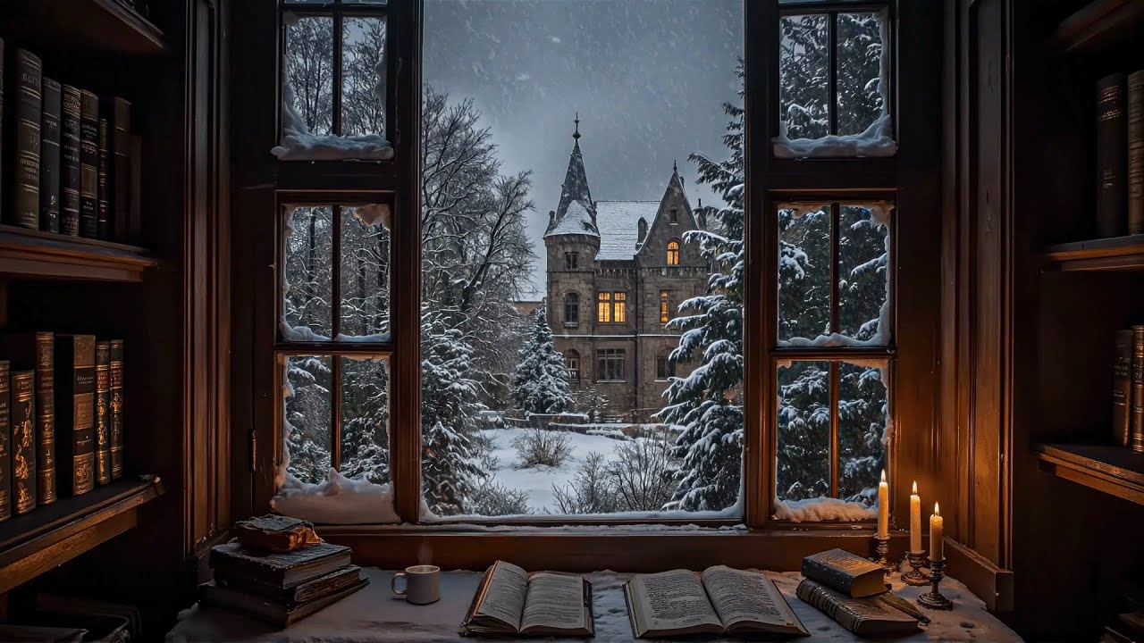 Whispers of Pages in a Snowy Library | Dark Academia Music | Snowy Haunted Manor