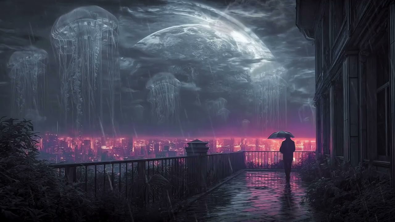 12 Hours of Sci-Fi Rain Sleep 🌧️ | Alien City Night | Thunderstorm Ambience for Deep Sleep