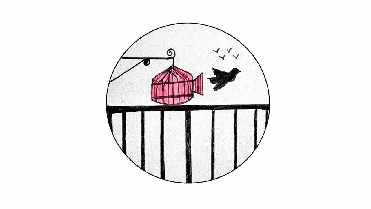 Circle drawing – Freedom art – Bird escape drawing – easy drawing 😊⭕️🔴