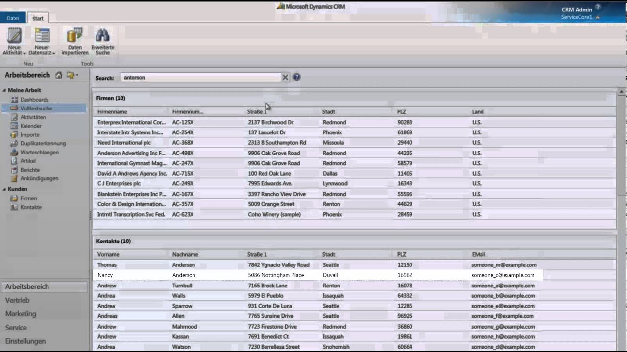 Demovideo CRM Volltextsuche