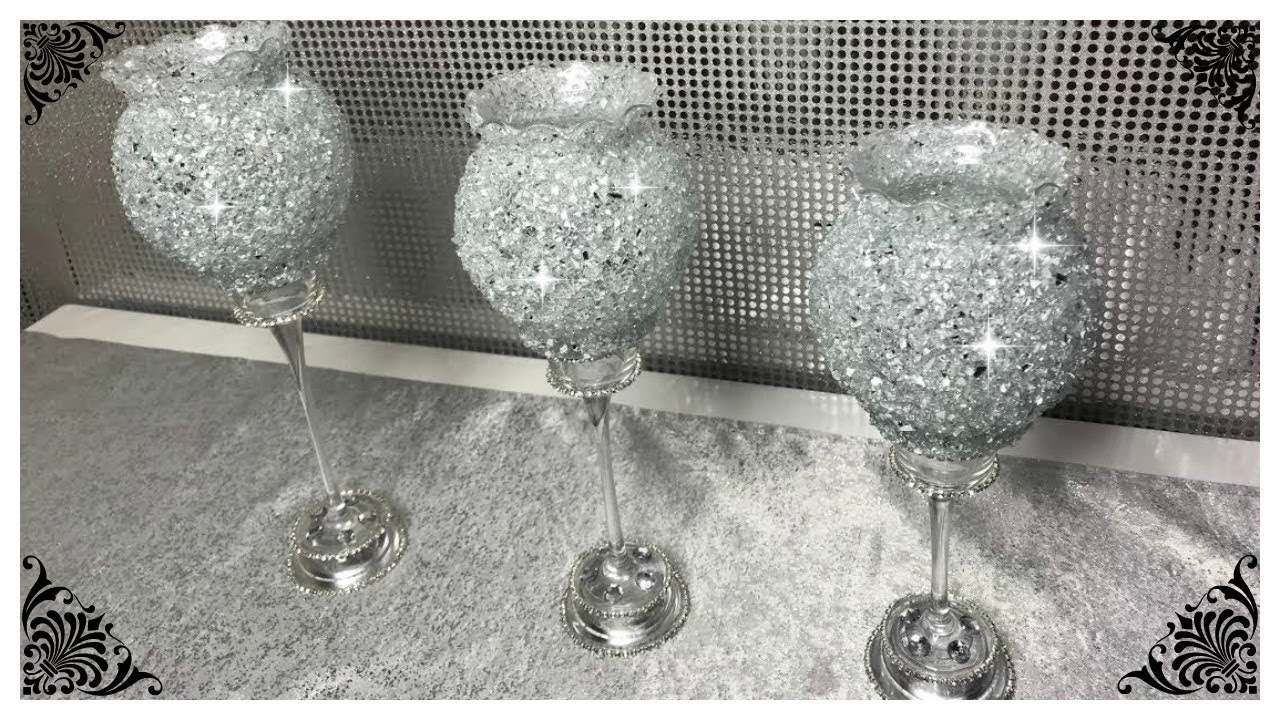 DIY DOLLAR TREE VASE AND  CRUSHED GLASS BLING CANDLE HOLDERS 2018