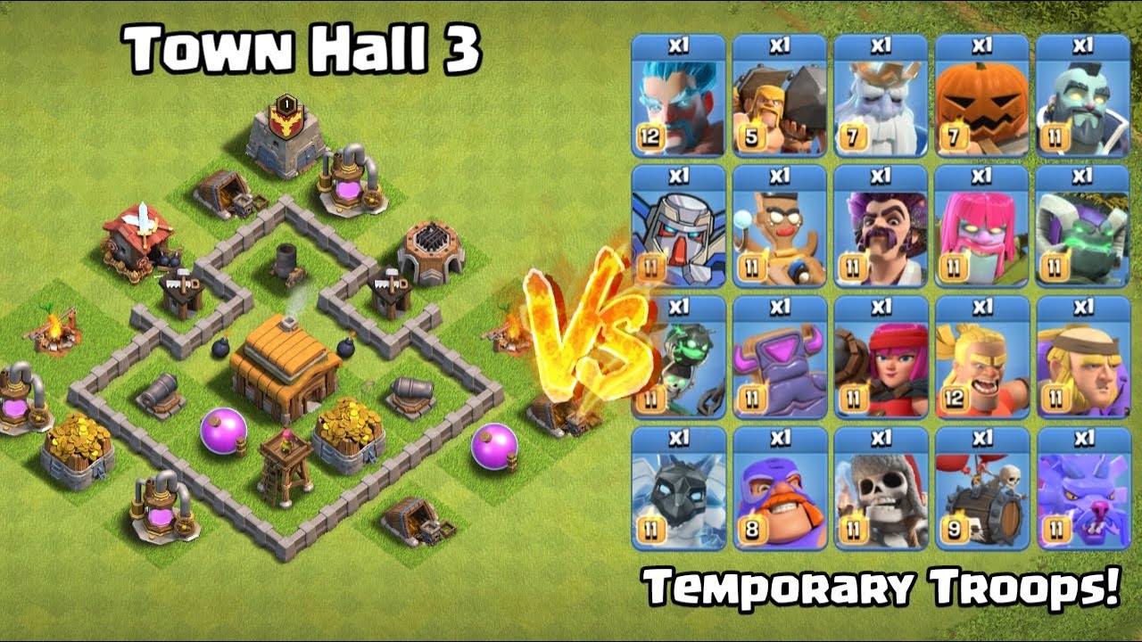 Town Hall 3 vs All Max Temporary Troops! - Clash of Clans