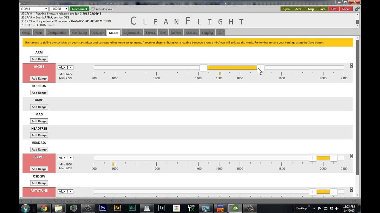 how to setup flight mode switches in cleanflight