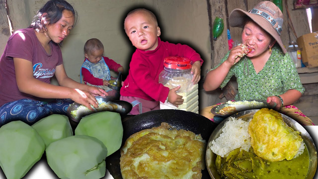 Squash & Egg Omelette Recipe with rice eating in the village kitchenअण्डा दाल र स्कुशको तरकारी खाइयो