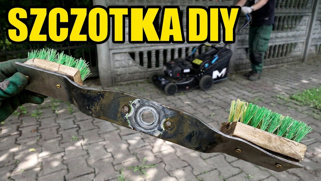 Szczotka DIY do kosiarki spalinowej do czyszczenia kostki brukowej.